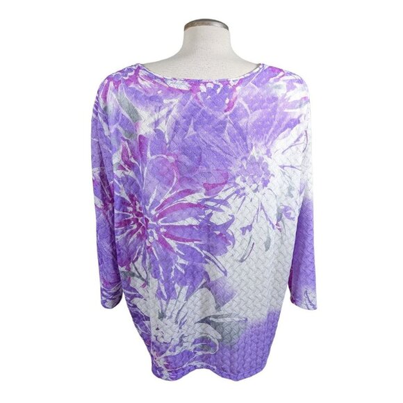 Alia Womens Plus Size 2X Top Blouse Lilac Short Sleeve Light Crochet Knit Lined - Picture 3 of 7